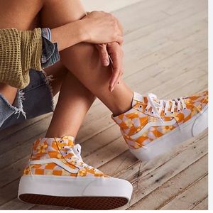 Vans Platform Sneakers Sk8 hi Tapered Checkerboard Floral Orange Purple Groovy 7